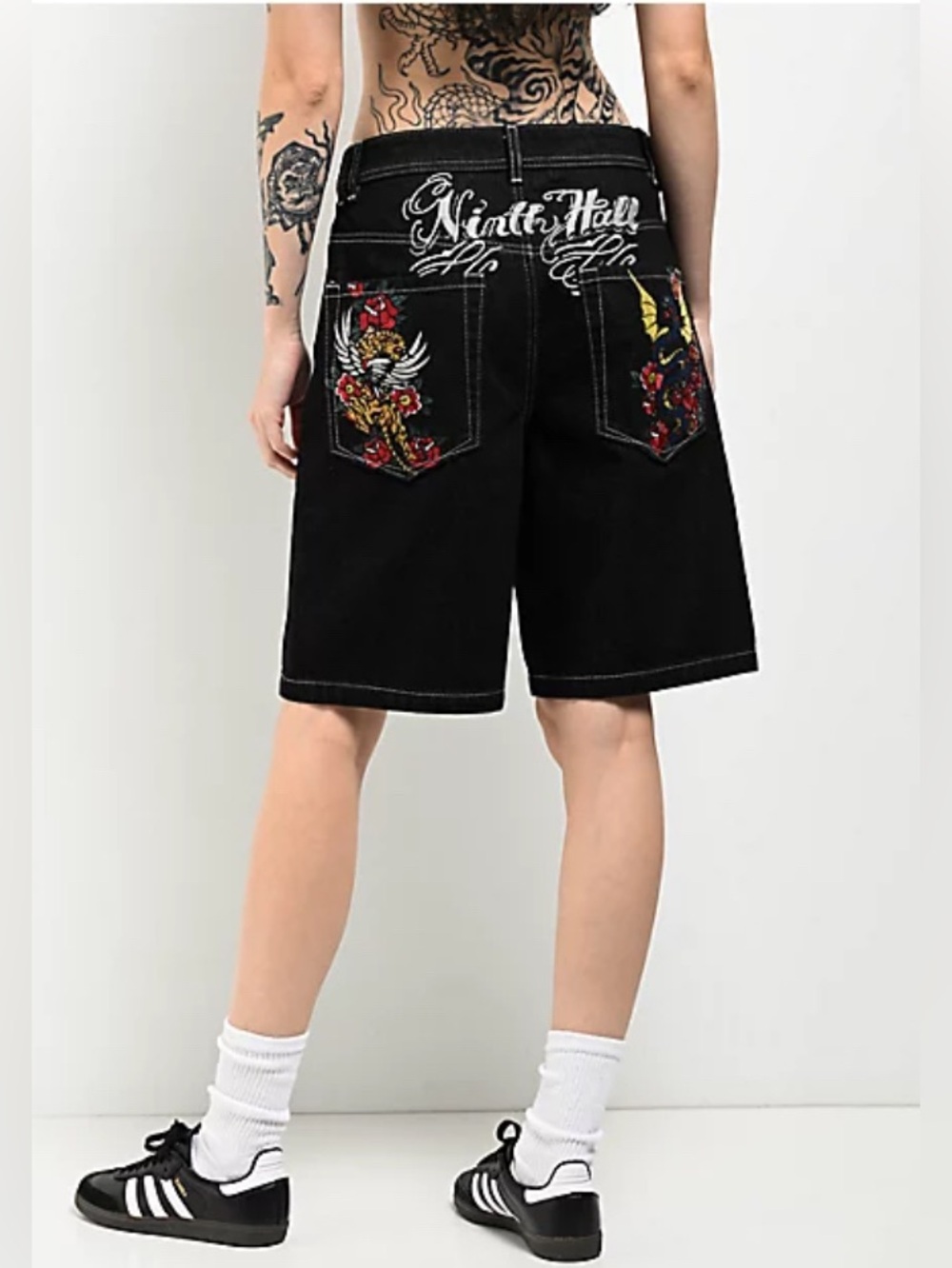 Ninth Hall - Zumiez Embroidered Black Denim Jorts - Shorts Women’s Size 2